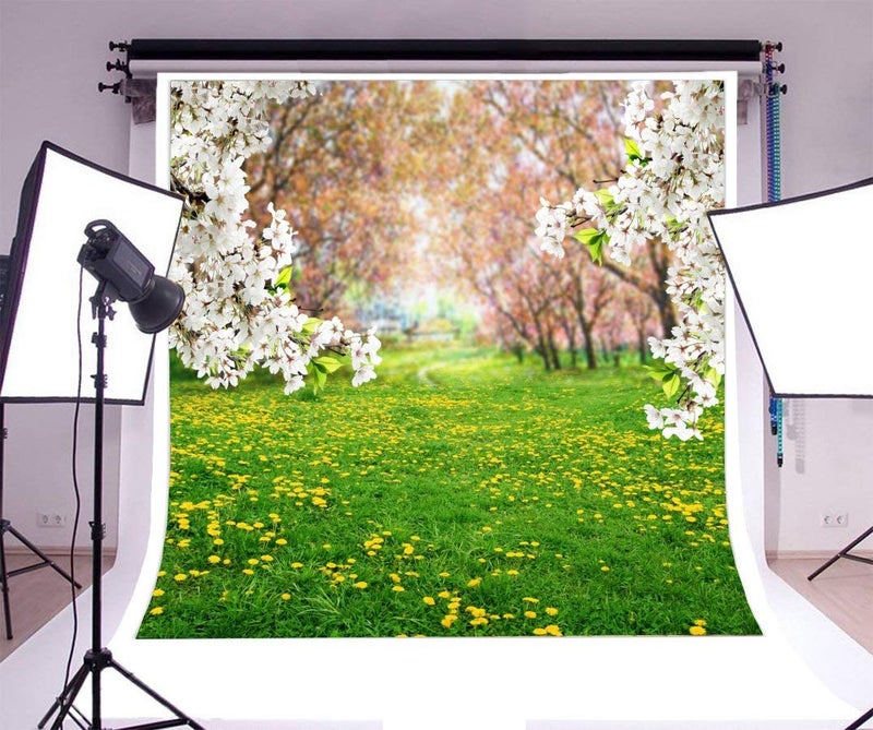 AOFOTO 5x5ft Spring Scenic Backdrop Sweet White Cherry Flowers Photography Background Meadow Floral Blossoms Garden Florets Grassland Park Flower Trees Kid Baby Portrait Photo Shoot Studio Props Vinly - Image 2